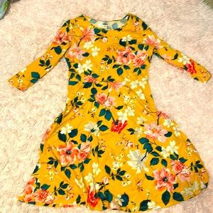 Old Navy- Girls XXL, Yellow, Flowered, Long Sleeve Dress